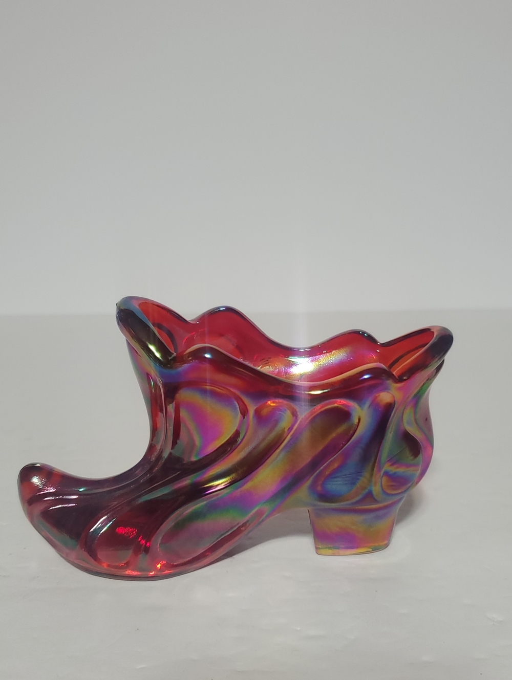 Vtg Fenton Iridescent Red Carnival Glass Shoe